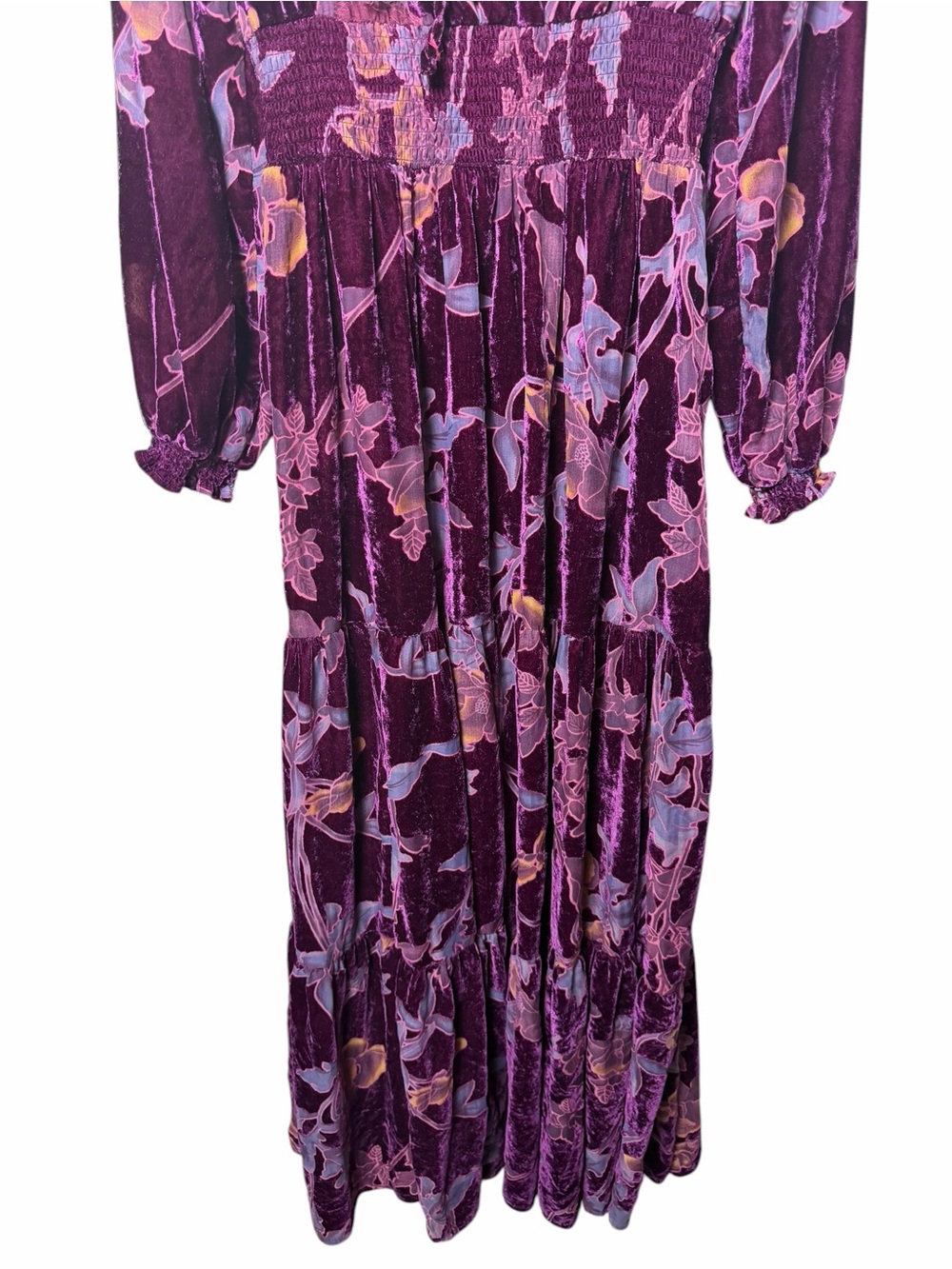 Baltic Born Burgundy Floral Velvet Maxi Dress Romantic Boho Large - Picture 5 of 6